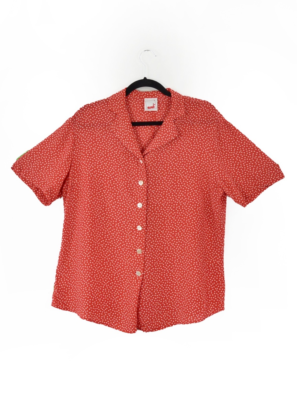 Vintage 80s Mondi Red White Polka Dot 100% Silk Button Blouse Top
